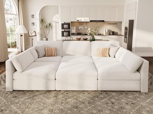 Kalafini Oversized Modular Sectional Sleeper Sofa Bed Cloud Couches White