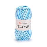 YarnArt Begonia 100% Mercerized Cotton Yarn – 1 Skein (50g/1.76 Oz) – 185 Yards – Fine Sport #2 – Soft, Durable, Variegated Yarn for Knitting, Crochet, Amigurumi & Baby Projects (1, 510)
