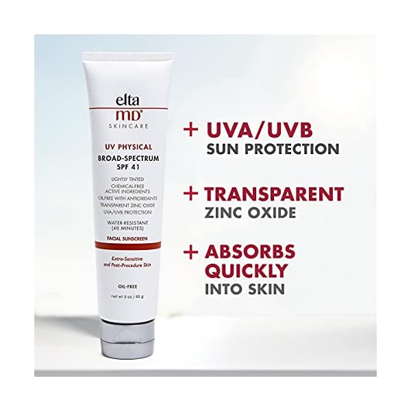 EltaMD UV Physical Tinted Sunscreen for Face, SPF 41 Tinted Sunscreen, 100% Mineral Active Sunscreen