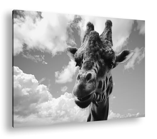 Tableau girafe 90x60 cm pour remplacer un mur vide par une œuvre noir et blanc