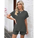 LOMON Womens Fashion 2 Piece Outfits Sweatsuits 2025 Summer Short Sleeve Loungewear Tracksuit Round Neck Lounge Shorts Sets - Image 2