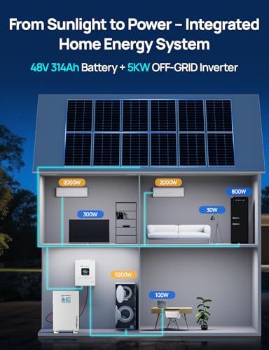 Image of ECO-WORTHY Energy Storage System, Powermega 48V 314Ah(V2) LiFePO4 Battery with 5kW Inverter, Active Balancing BMS, Bluetooth & WiFi Monitoring, Communication-Ready for Home Backup, Emergency Use
