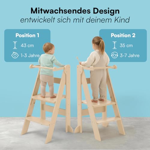 Bellabino Tay Lernturm ab 1 Jahr, Natur, klappbar, höhenverstellbar – Ansicht 4