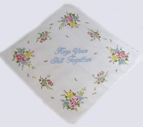 Wedding Tokens Something Blue- Keep Your Shit Together Wedding Handkerchief- Floral Handkerchiefs Embroidered Wedding Tokens Something Blue- Keep Your Shit Together Wedding Handkerchief- Floral Handkerchiefs Embroidered