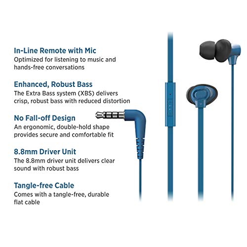 Image of Panasonic Extra Bass in-Ear Wired Earphone with Tangle Free Flat Cable, No-Fall Double Hold in-Ear Design, in Line Remote with Mic (RP-TCM130GEA, Blue)