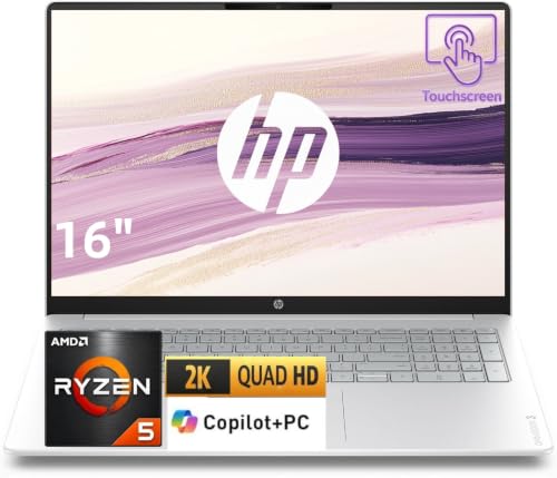 Image of HP OmniBook 3 16 inch Touchscreen Laptop, 2K IPS Display, AMD Ryzen 5 Processor, 16GB RAM, 512GB SSD, Copilot Key, Windows 11, 2026 Edition AI PC for Business & Home Office