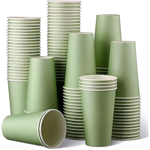 Funtery 100 Count Paper Cups Disposable Bridal Shower Cups Paper Cups for Wedding Holiday Picnic Party Coffee Beverage Tea(16 oz,Sage Green) Cover