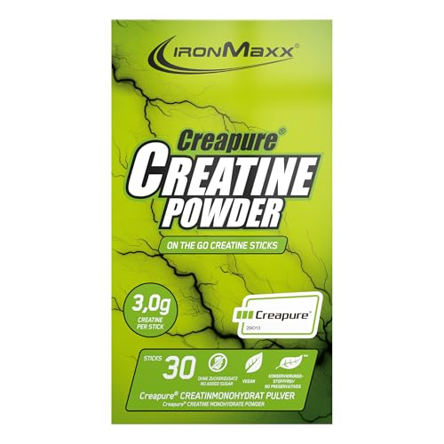 IronMaxx Creatine Powder - Creapure - 30x3.4g Sticks Neutral | Reines Creatin Pulver mit 3g Creatin pro Portion | Zuckerfrei & ohne Zusatzstoffe | Ideal für intensives Training