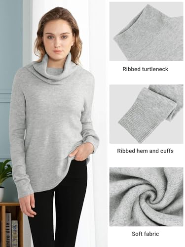 MessBebe Womens Sweater Lightweight Loose Pullover Tops Long Sleeve Roll Neck Ribbed Casual Knitwear4