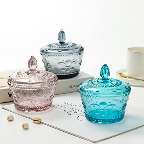 G Candy Jars With Lids Set Of 2 Small Embossed Glass Candy Dish Bowl Jewelry Box Food Decorative Cute Jar Multi-Purpose Decorative Jar Seasoning Glass Candy Jar #TOP4