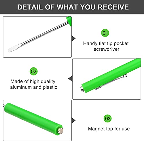 10 Pieces Pocket Screwdriver Mini Tops And Pocket Clips Pocket Screwdriver Magnetic Slotted Pocket Screw Driver With A Single Blade Head For Mechanical, Electrician (Green) #TOP2