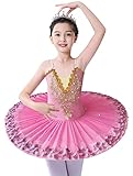 ZX Girl's Ballet Swan Lake Tutu Costume Professional Camisole Skirted Leotard Ballerina Dancewear Fairy Princess Dress, 010 Pink, 4-5T