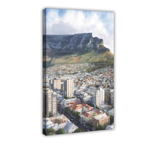 DUYIGCR Cape Town Watercolor Cape Town Travel Print Cape Townwork South Africa Cape Town South Africa Canvas Posters Wall Art Bedroom Office Room Decor Gift Frame 12" L X 18" W