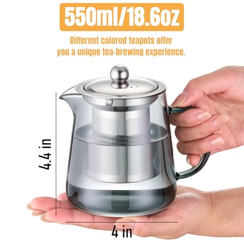 Image of PARACITY Glass Teapot Stovetop 32OZ, Borosilicate Clear Tea Kettle with Removable 18 /8 Stainless Steel Infuser, Teapot Blooming and Loose Leaf Tea Maker Tea Brewer (Black, 550ML)