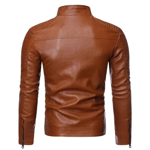 Men's Motorcycle Leather Jacket Retro Stand Collar Zipper Pockets Pu Leather Jacket Outerwear2