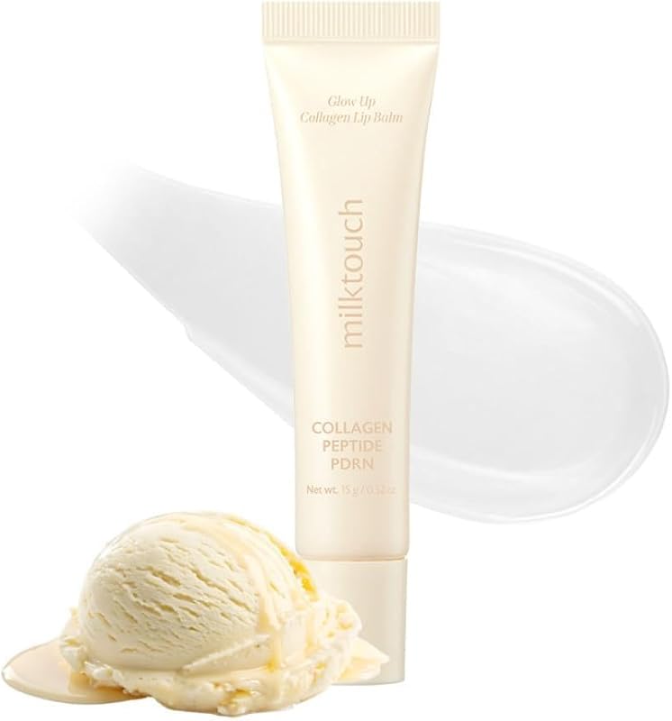 Manteiga labial MILKTOUCH Vegan Glow Up #Vanilla Cake com colágeno, peptídeo, PDRN, cica e manteiga de karité, 15 g