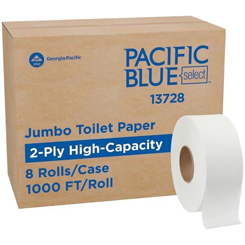 Pacific Blue Select by Georgia-Pacific PRO Jumbo Jr 2-Ply High-Capacity Toilet Paper White 1000 Feet Per Roll 8 Toilet Tissue Rolls Per Case 13728