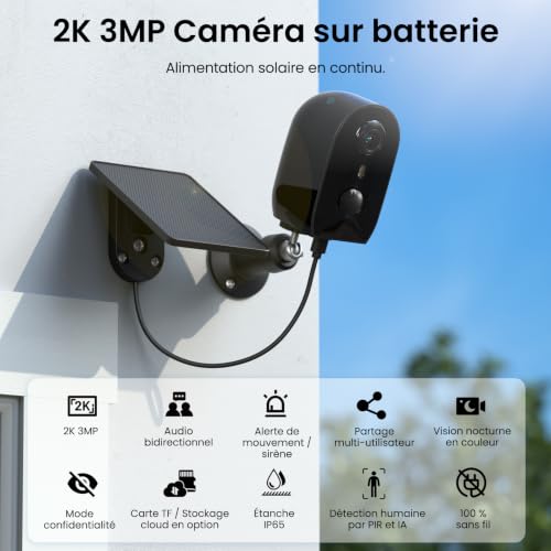 AOQEE 2K 3MP Caméra Surveillance WiFi Extérieure sans Fil Solaire 2.4GHz – vue 8
