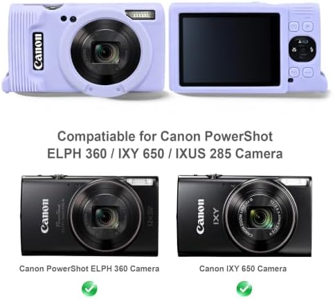 BOVKE Soft Silicone Case for Canon PowerShot IXY 650 / ELPH 360 Digital Camera, Anti-Scratch Shockproof Camera Cover w/Removable Lens Cap, Slim Protective Canon ELPH 360 Case Body Skin Sleeve, Purple - 1