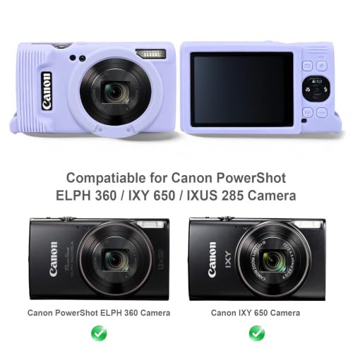 BOVKE Soft Silicone Case for Canon PowerShot IXY 650 / ELPH 360 Digital Camera, Anti-Scratch Shockproof Camera Cover w/Removable Lens Cap, Slim Protective Canon ELPH 360 Case Body Skin Sleeve, Purple