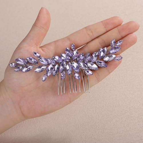 Rumtock Vintage Side Headpiece Purple Crystal Silver Hair Comb for Wedding Brides Women Handmade Hair Jewelry (Purple)