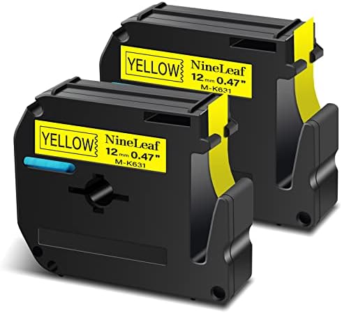 NineLeaf 2 Pack Compatible for Brother P-Touch M Label Tape MK631 M-K631 M631 Black on Yellow 1/2" (12mm) x 26.2ft (8m) Labeling Refill Cartridge Work in PT-45M PT-65 PT-70 PT-80 PT-M95 Label Maker
