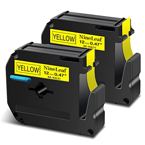 Nineleaf 2 Pack Compatible For Brother P-Touch M Label Tape Mk631 M-K631 M631 Black On Yellow 1/2" (12Mm) X 26.2Ft (8M) Labeling Refill Cartridge Work In Pt-45M Pt-65 Pt-70 Pt-80 Pt-M95 Label Maker #TOP10