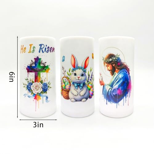 Image of 3PCS Nativity Easter Flameless Candles with Remote | Christian Cross Bunny LED Candles for Spring Easter Home Decor Hoster Gift