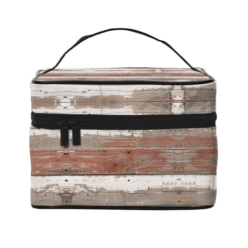 BEIVGOXL Rustic Old Barn Wood Printed Makeup Bag, Large Capacity Cosmetic Bag for Travel, Waterproof Makeup Organizer with Multiple Pockets (9x6.5x6.2 Inch),Toiletries, and Essentials Storage