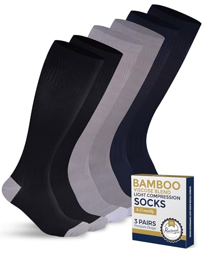 Image of Pembrook Bamboo Viscose Light Compression Socks - 3 Pairs | 8-15 mmhg Compression Socks | Knee High Comfort Support Socks