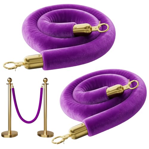 Image of 2PCS Violet Velvet Stanchion Ropes 5 Ft Crowd Control Ropes Barrier with Gold Hooks for Party Supplies,Photobooth Accessories, Prom,Birthday,Business,Wedding, Museums(Purple)