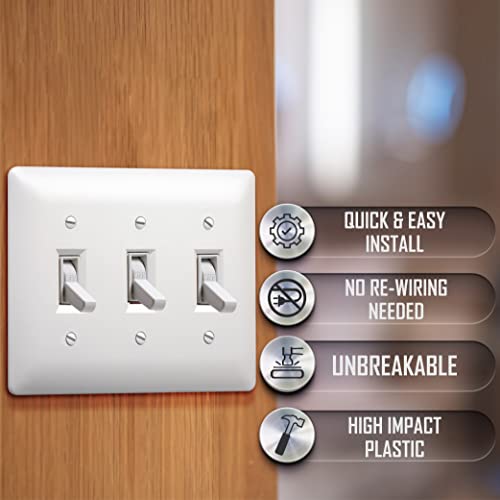 Image of TayMac 4440W Paintable Triple Toggle Light Switch Wall Plate Cover, White, 3-Gang