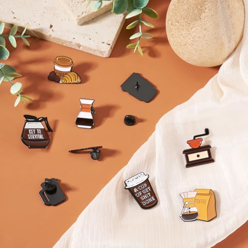 Image of 9Pcs Coffee Theme Brooch Enamel Pins Coffeepot Bean Croissant Coffee Cup Lapel Badge Pins Barista Drink Brooch Badges for Backpacks Bags Hats Clothing Decorative Supplies