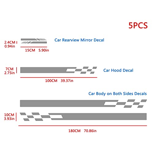 Qianbao 5 Pieces Vinyl Car Side Sticker Rear View Mirror Stickers Auto Hood Sticker Body Racing Sports Decals Set Stripe Graphics Body Sports Decoration Decals Gray #TOP1