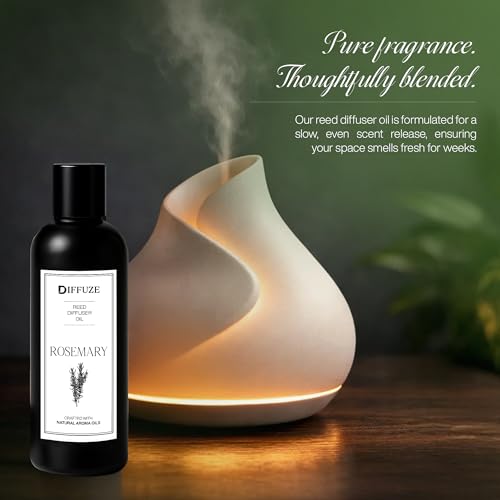 Image of DIFFUZE Rosemary Essential Oil Reed Diffuser Refill 100ml with 10 Fibre Reed Sticks | Aroma Oil for Home Office Bathroom | Diffuser Oil for Home Fragrance