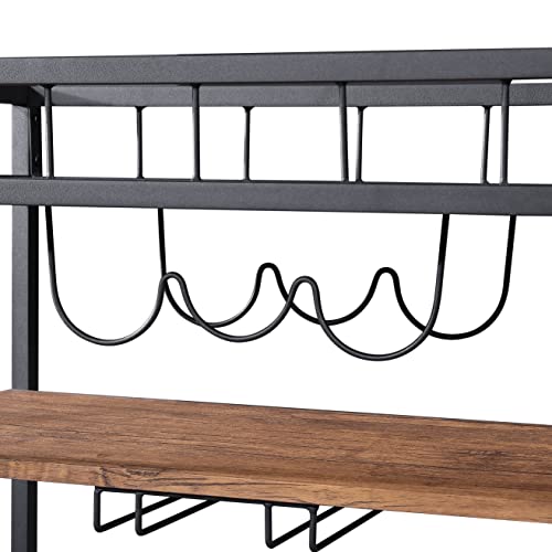 Elehinser Bar Carts 3-Tier Mobile Kitchen Serving Carts For The Home, Industrial Vintage Style Storage Handle Trolley With Wheel, Wood Metal Rolling Wine Rack Cart With Glass Holder, Mini Bar Cabinet #TOP5