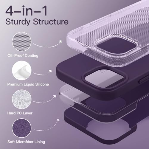 Image of Elzzi Compatible with iPhone 14 PRO Case, Liquid Silicone Case, Full Body Protective Cover, Shockproof, Slim Phone Case, Anti-Scratch Soft Microfiber Lining, 6.1 inch - (Deep Purple)