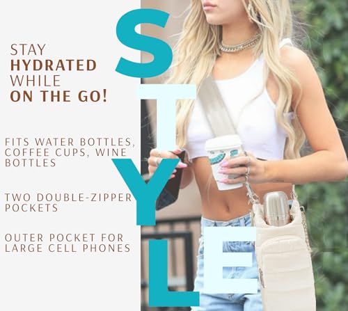 Original Crossbody Water Bottle Holder Bag with Strap.Stylish Puffer Bag.Pockets for Phone & Accessories.BEST GIFT2