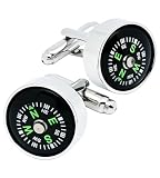 Ticome Actural Working Compass Cufflinks for Men Stainless Steel Round Funny Men's Business Shirt Workwear Cufflinks Jewelry for Wedding Party Birthday Anniversary Dress Cuff Link
