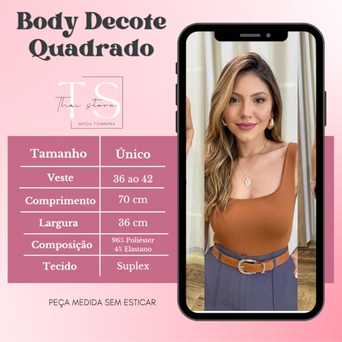 Body Feminino Decote Quadrado Suplex Moda Blogueira Verão (BRANCO, TAM UNICO 36 a 42)