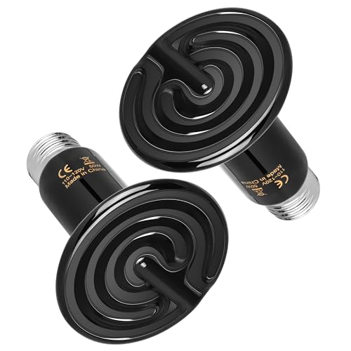 HealSmart 50W Reptile Heat Lamp Ceramic Heat Emitter, No Light Emitting Heat Bulbs, Suitable for Snake/Lizard/Spider, Plant Growth and Incubating Chicken, 2-Pack
