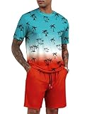 LecGee Men's 2 Piece Casual Graphic Outfits Short Sleeve Tee Top T Shirts Suit Summer Short Set Beach Tracksuit(R,L)