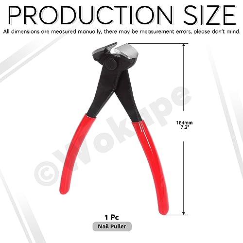 Wokape 1Pcs 7 Inch Red Steel Nail Puller, End Cutting Pliers, Nail Remover, Nippers Tack Puller, Carpenter Pincer, End Cutting Nippers with Non-slip Handle for Cutting or Pulling Nails and Wires - Image 3