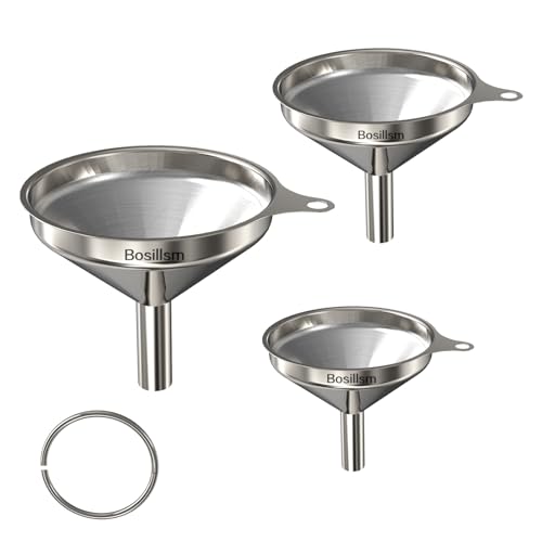 Bosillsm Imbuto in acciaio inox, 3 pezzi, piccolo set di imbuti, per il trasferimento di olio, sale, zucchero, profumo (7,5/5,5/4,5 cm)