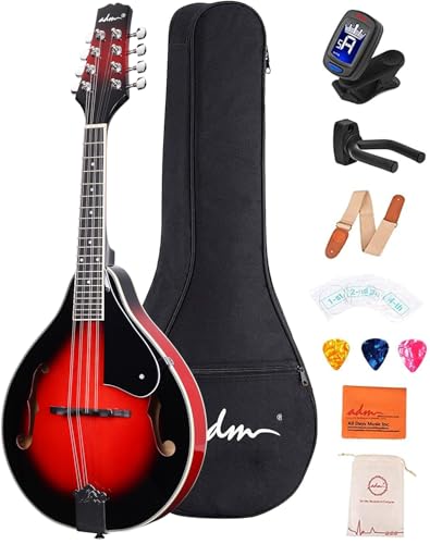 ADM Akustisches Mandolinen-Instrumenten-Set, Musik, A-Stil für Kinder, Studenten, Erwachsene, Holz-Mandolinen, Anfänger-Set mit Tasche, Stimmgerät, EQ, Gurt, Saiten, Plektren und Aufhänger, Rot