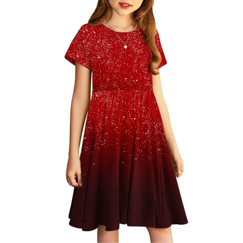 Fashion Dress for Girls Gradient Short Sleeve Splicing Ruffle Sundress Lightweight Fashion Elegant Pleated Dress4