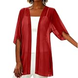 HAOLEI Cardigan Mujer Verano,Cárdigan de Gasa con Manga 3/4 Ligero y Transparente Chaqueta Fina de Frente Abierto Suave Cómodo Rebaca de Playa Casual Kimono Color Sólido Cover Up para Vestido Bikini