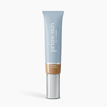 Prime Prometics PrimeSkin CC+ Cream for Mature Women Liquid-to-Powder Foundation Blurs Pores & Covers Age Spots Crease-Free, Hydrating & Soft-Matte Finish for Sensitive Skin Tan Rich