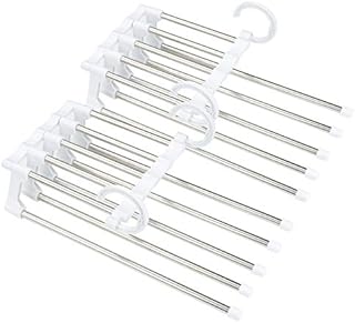 Roellgs 2 Space Saving Pants Rack, Magic Pants Rack, Stainless Steel Folding Magic Clothes Hanger, Innovative 5-in-1 Storage Drying Rack for Clothes, Towels, Scarves, Ties and more.