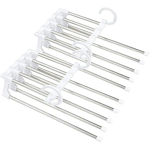 Roellgs 2 Space Saving Pants Rack, Magic Pants Rack, Stainless Steel Folding Magic Clothes Hanger, Innovative 5-in-1 Storage Drying Rack for Clothes, Towels, Scarves, Ties and more Cover